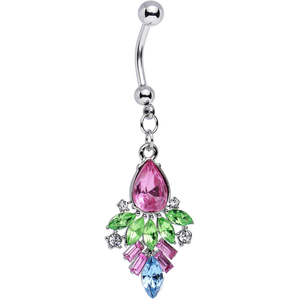 Green and Pink Gem Art Deco Inspired Dangle Belly Ring