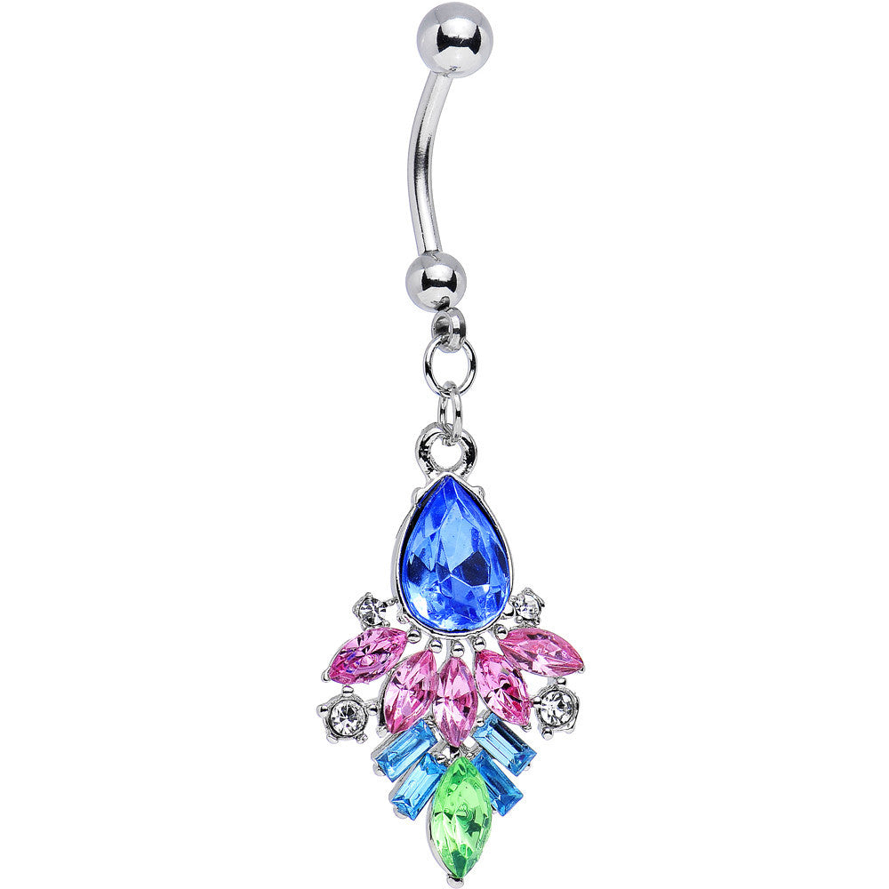 Blue and Pink Gem Art Deco Inspired Dangle Belly Ring