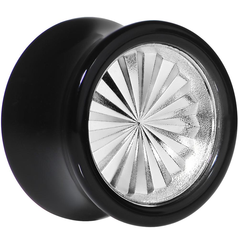 Black Acrylic Silver Flashy Tire Rim Saddle Plug 2G to 20mm