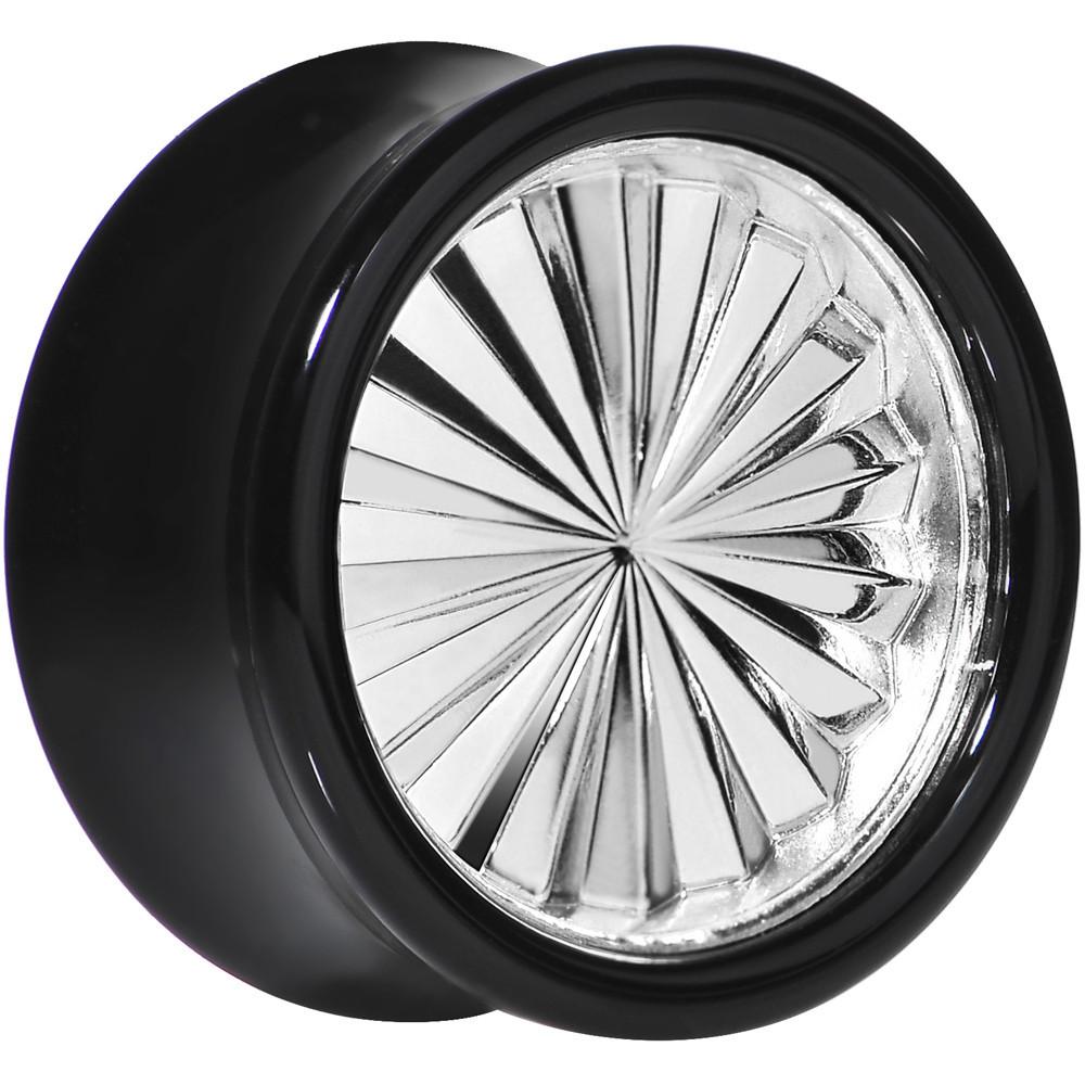Black Acrylic Silver Flashy Tire Rim Saddle Plug 2G to 20mm