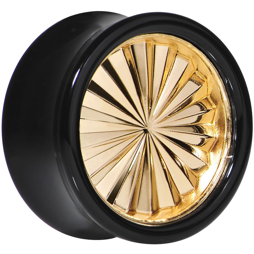Black Acrylic Gold Flashy Tire Rim Saddle Plug 2G to 20mm