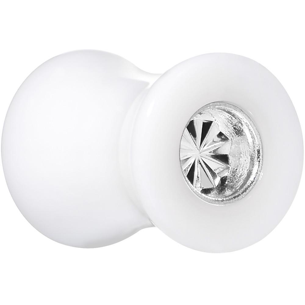 White Acrylic Silver Flashy Tire Rim Saddle Plug 2G to 20mm