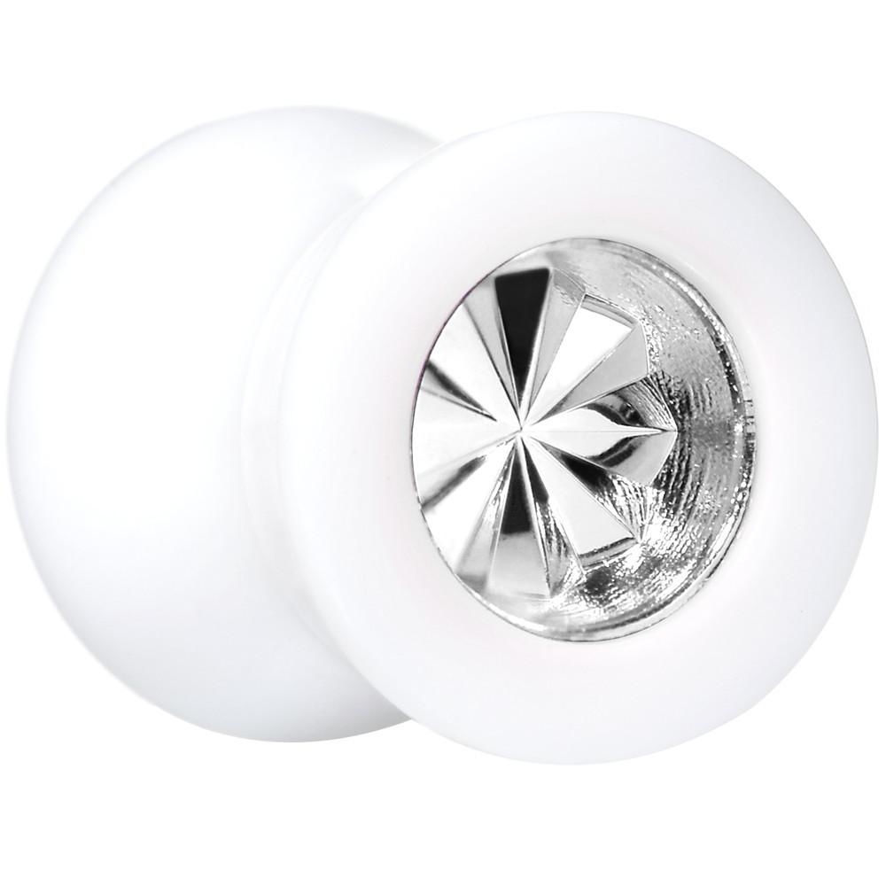 White Acrylic Silver Flashy Tire Rim Saddle Plug 2G to 20mm
