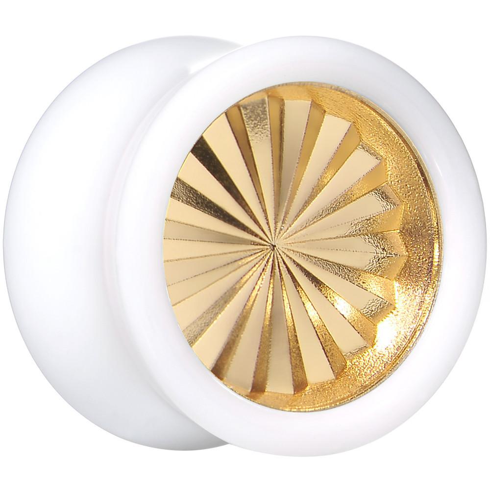 White Acrylic Gold Flashy Tire Rim Saddle Plug 2G to 20mm