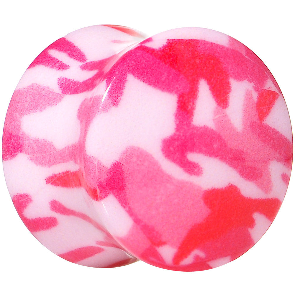 9/16 Pink Acrylic Take Cover Camouflage Double Flare Saddle Plug