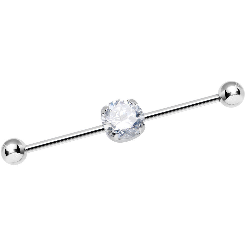 14 Gauge Clear CZ Shimmering Circle Industrial Barbell 38mm