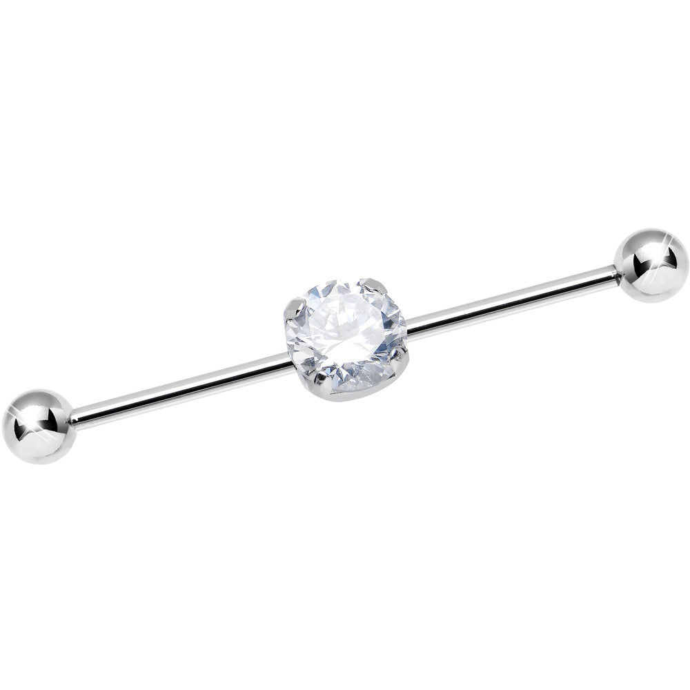 14G Clear CZ Shimmering Circle Industrial Barbell 38mm