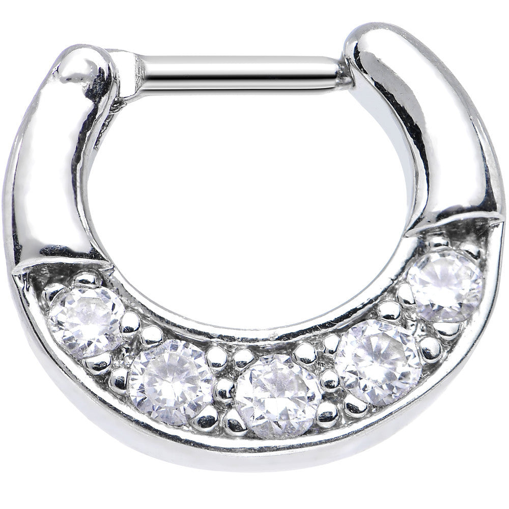 16G 1/4 Five Round Clear Cubic Zirconia Septum Clicker
