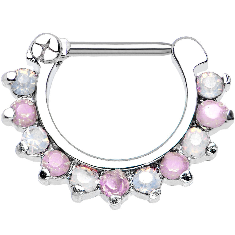16G 5/16 Alluring Faux Opal and Pink Gem Septum Clicker
