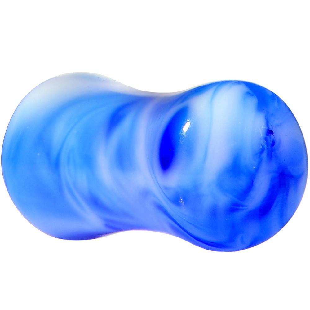 Acrylic Blue and White Marbled Saddle Plug 6G to 1 Inch