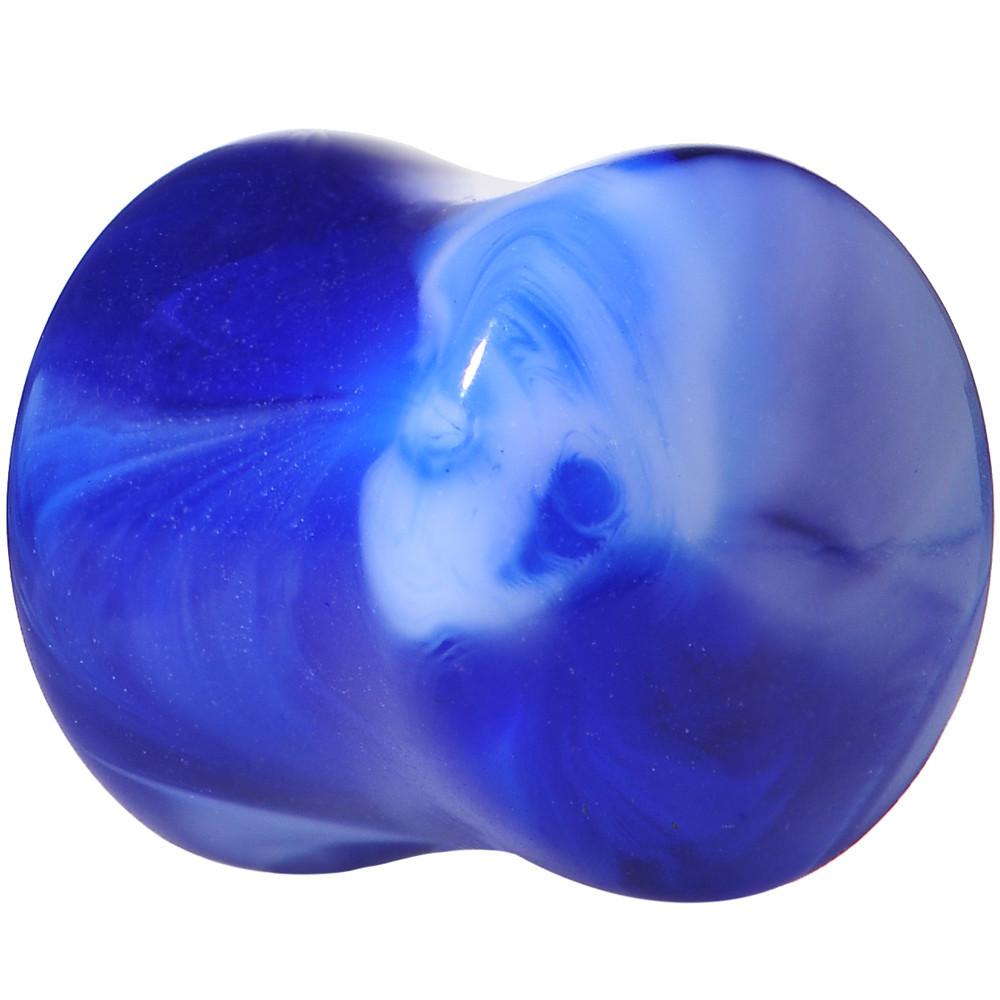 Acrylic Blue and White Marbled Saddle Plug 6G to 1 Inch