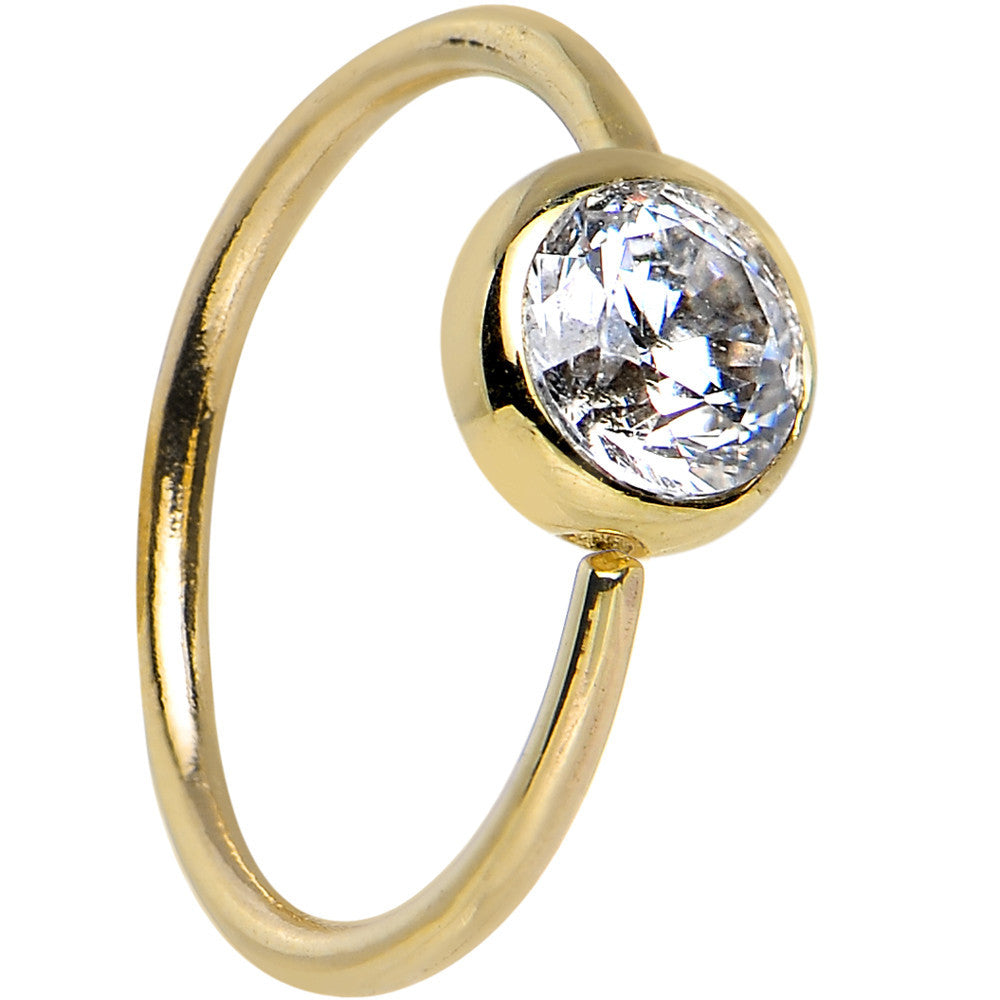 20G 5/16 Clear CZ Solid 14K Yellow Gold Hoop Ring