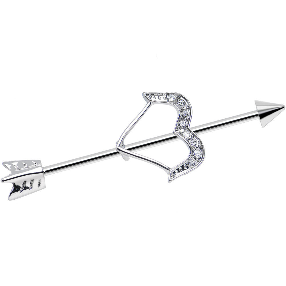 14 Gauge Clear Gem Dazzling Bow and Arrow Industrial Barbell 38mm