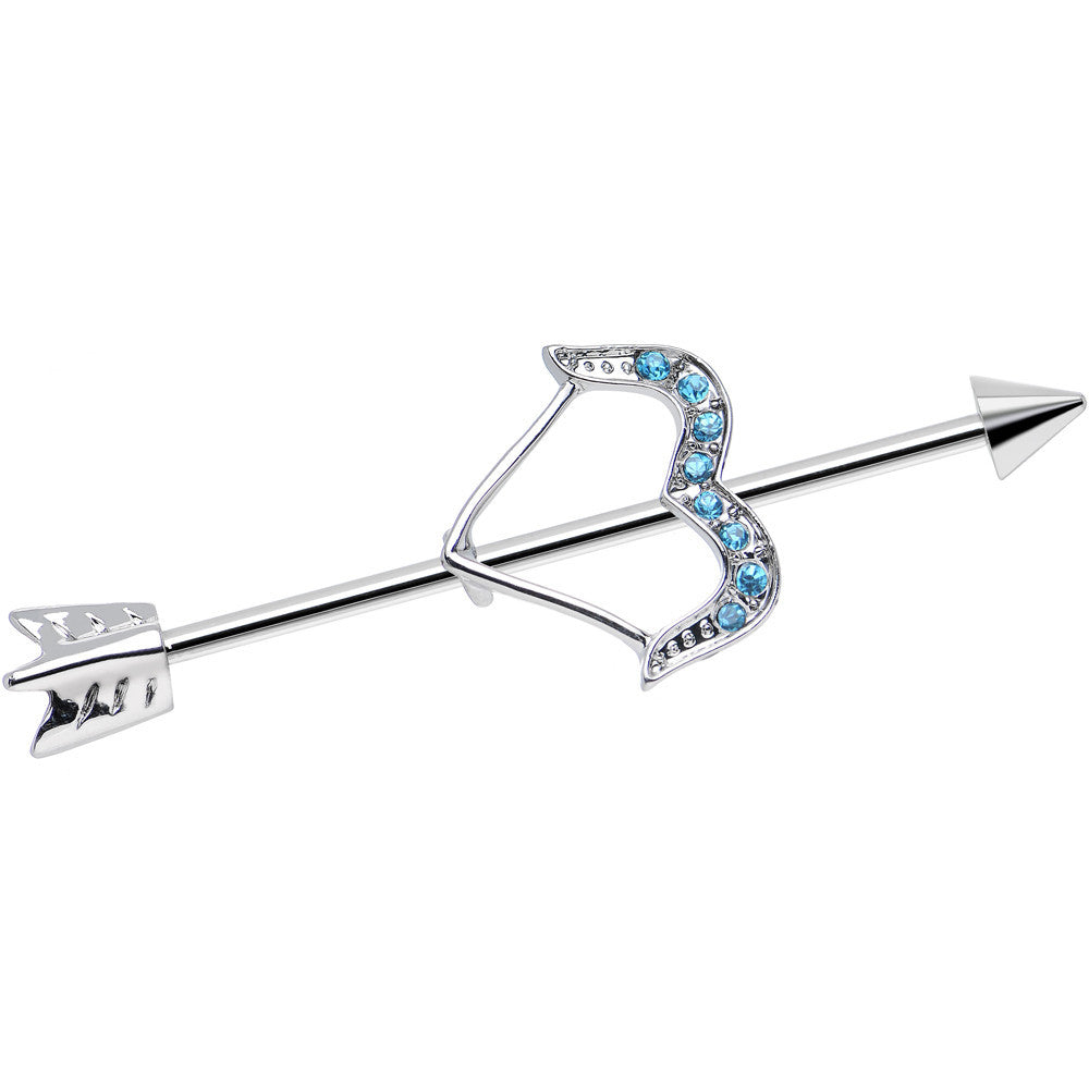 14 Gauge Blue Gem Dazzling Bow and Arrow Industrial Barbell 38mm