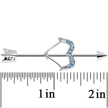 14 Gauge Blue Gem Dazzling Bow and Arrow Industrial Barbell 38mm