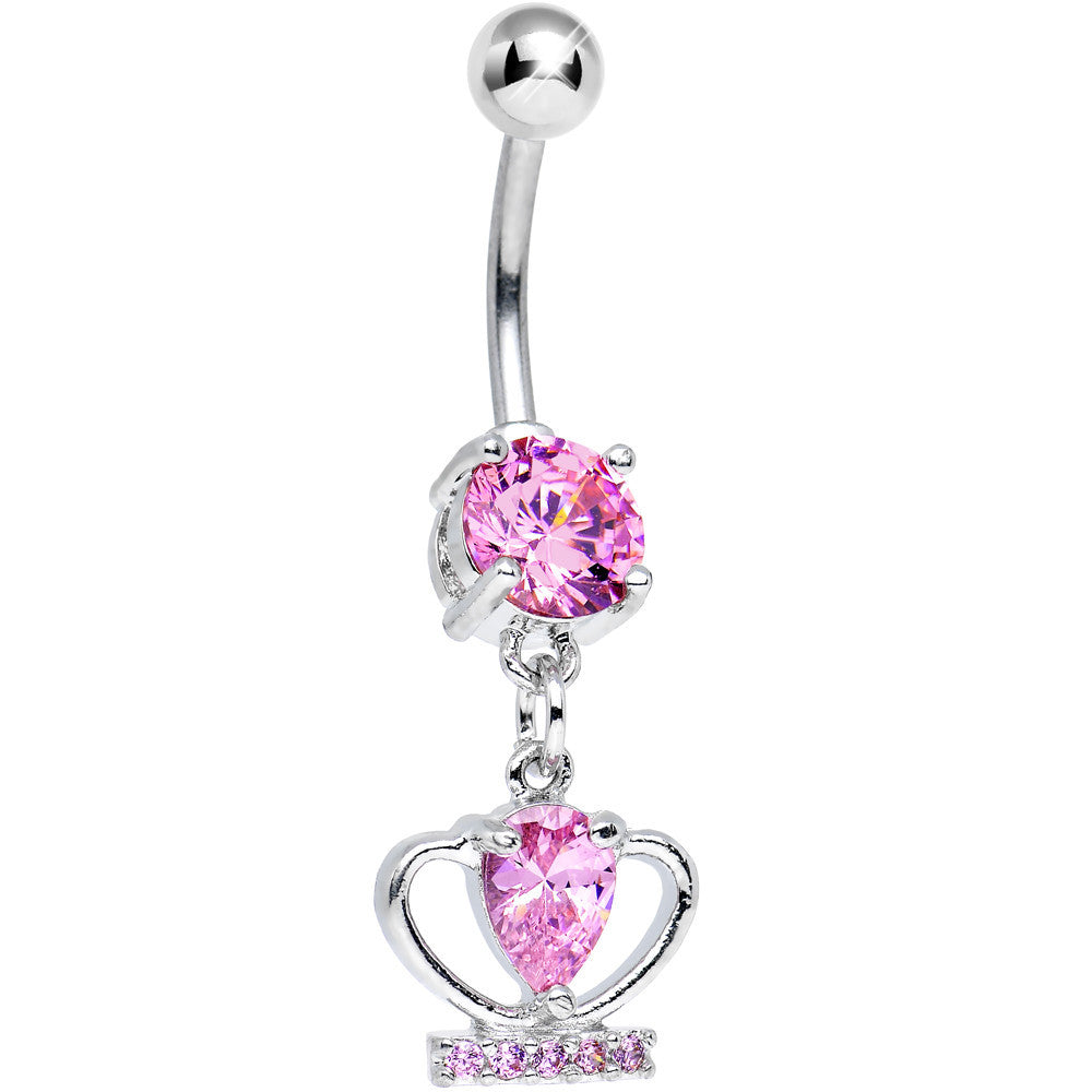 Pink Cubic Zirconia Royal Duchess Sparkling Crown Dangle Belly Ring