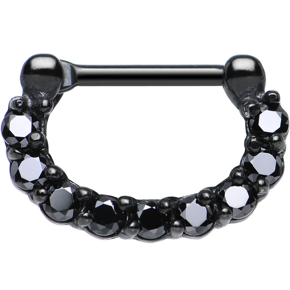 16G 1/4 Black Cubic Zirconia Glamorous Black PVD Septum Clicker