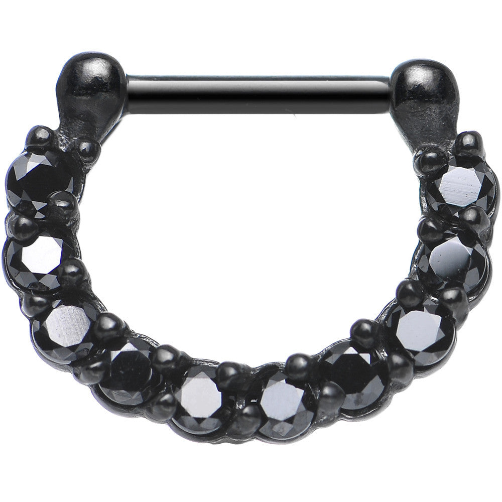 16G 5/16 Black Cubic Zirconia Glamorous Black PVD Septum Clicker