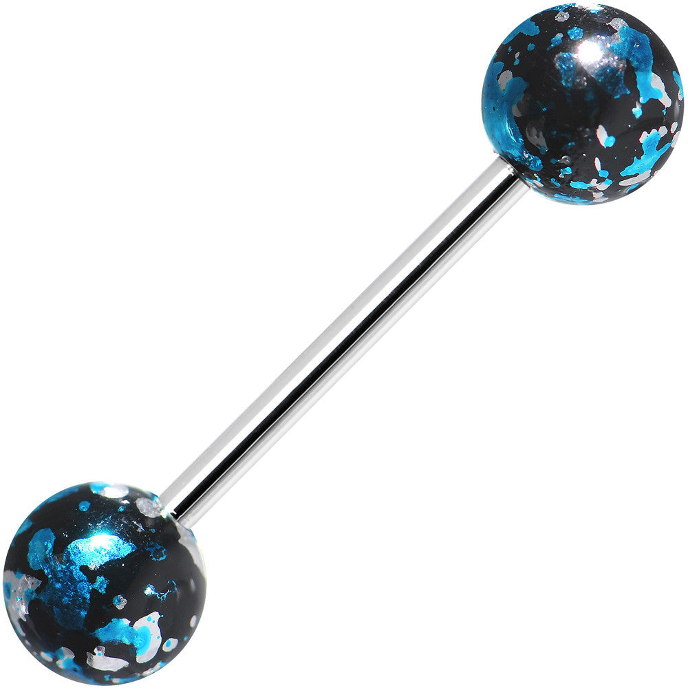 316L Steel Aqua Black Enamel Metallic Splash Barbell Tongue Ring