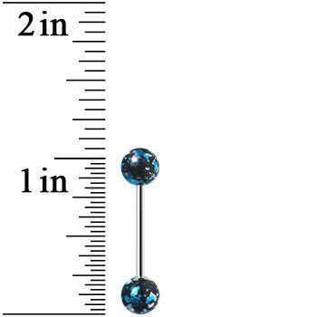 316L Steel Aqua Black Enamel Metallic Splash Barbell Tongue Ring