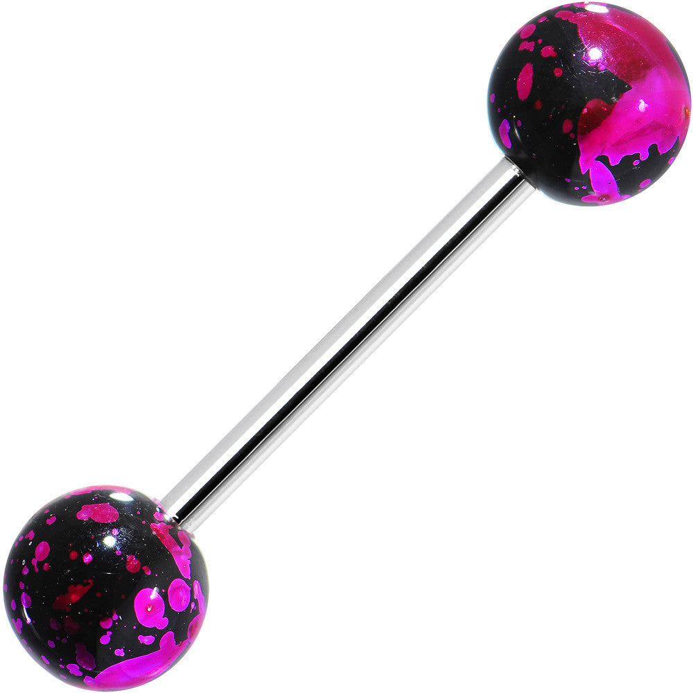316L Steel Pink Black Enamel Metallic Splash Barbell Tongue Ring