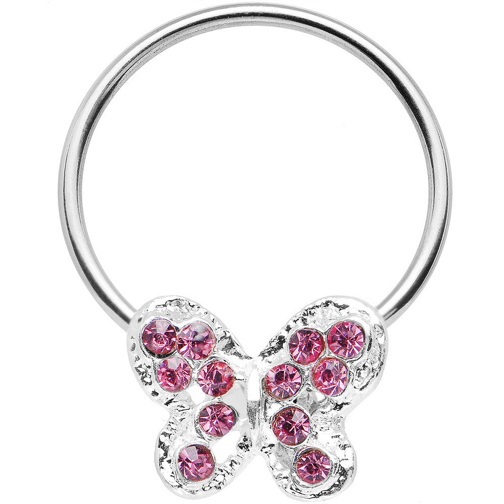 16G 7/16 Pink Gem Soaring Butterfly BCR Captive Ring