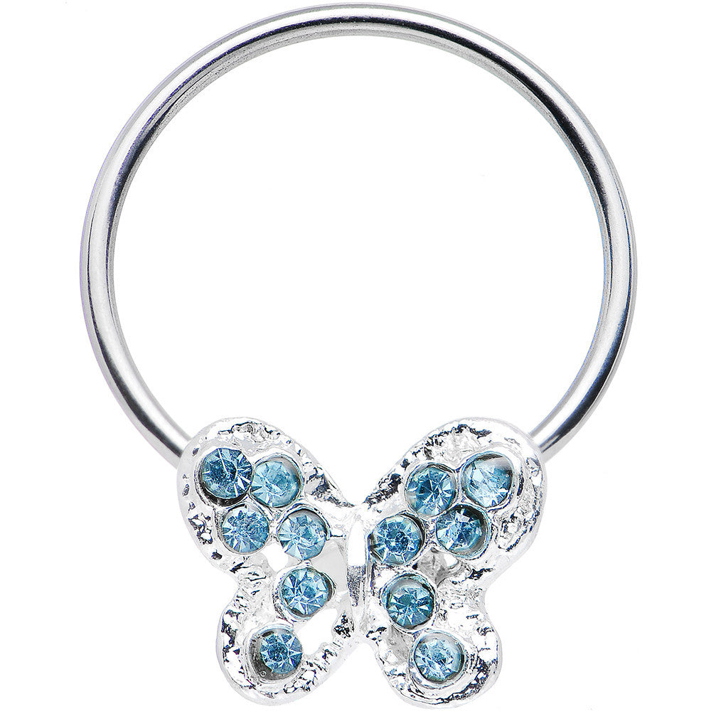 16G 7/16 Aqua Gem Soaring Butterfly BCR Captive Ring