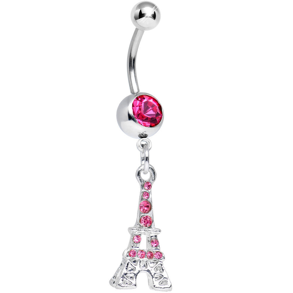 Pink Gem Paris is for Love Eiffel Tower Dangle Belly Ring