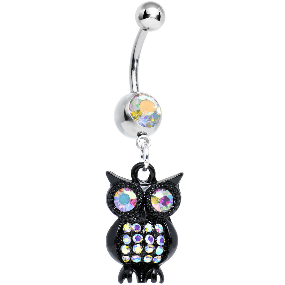 Aurora Gem Dark and Clever Evening Owl Dangle Belly Ring
