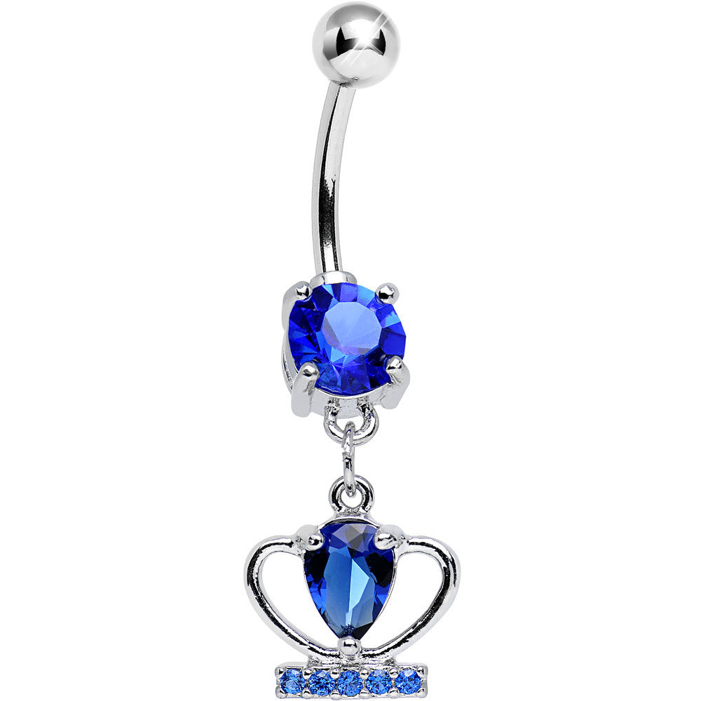 Blue Cubic Zirconia Coronation Day Crown Dangle Belly Ring