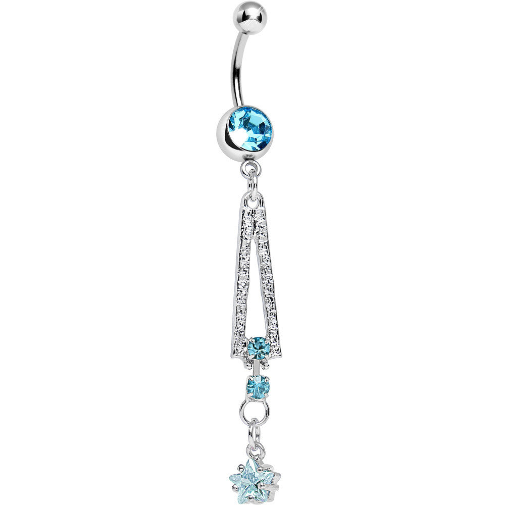 Aqua Gem Cosmopolitan Art Deco Triangle Dangle Belly Ring