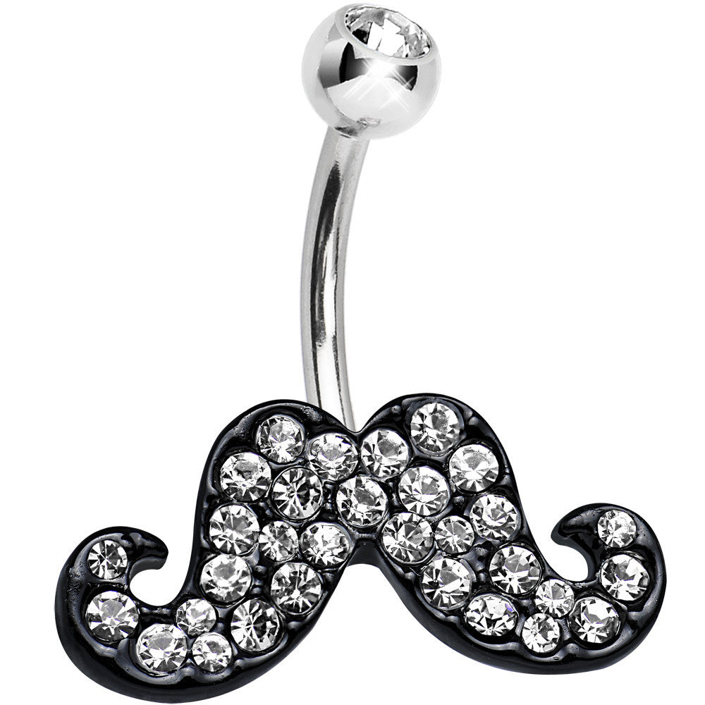 Clear Gem Studded Sparkling Dark Mustache Belly Ring