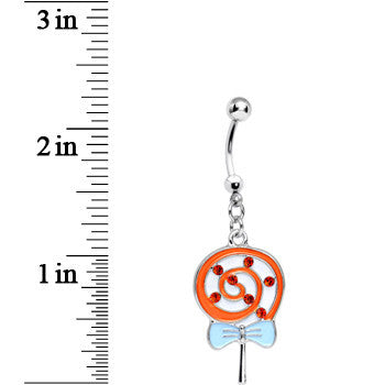 Orange Gem and Orange Swirled Bow Wrapped Lollipop Dangle Belly Ring