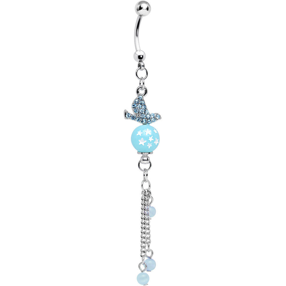 Aqua Gem Flying Dove of Life and Stars Dangle Belly Ring