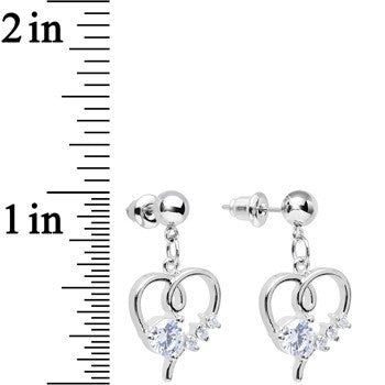 Clear Cubic Zirconia Feel the Love Heart Dangle Post Earrings