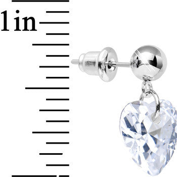Clear Cubic Zirconia Sparkling Swinging Heart Dangle Post Earrings