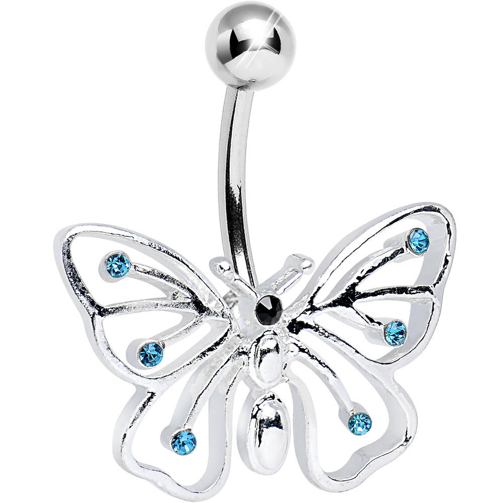Aqua Gem Summer Solstice Hollow Wing Butterfly Belly Ring