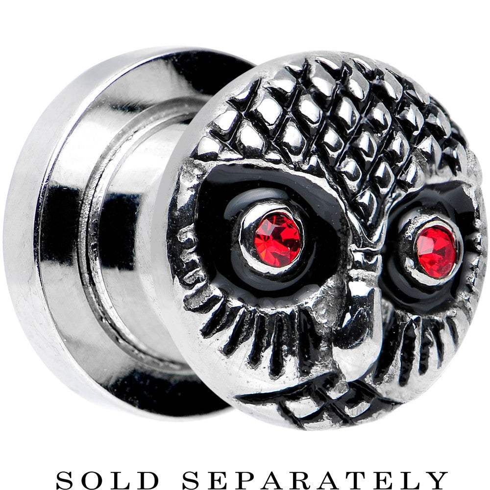 0G Red Gem Eyes Stainless Steel Thoughtful Owl Screw Fit Plug