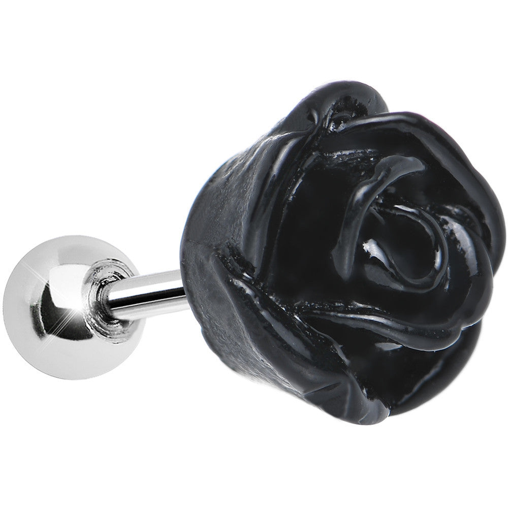 16G Jet Black Courtship Rose Cartilage Tragus Earring