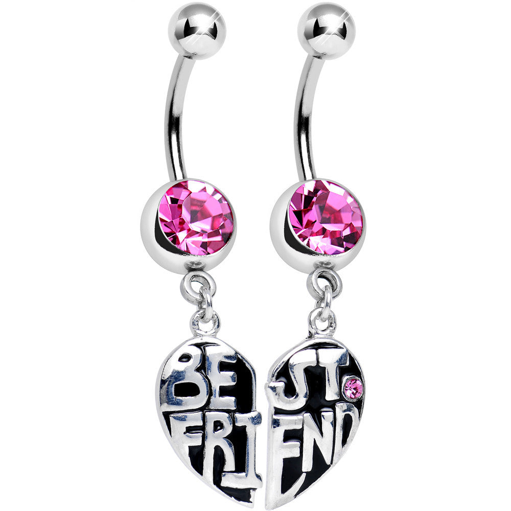 Pink Gem Best Friend in Harmony Heart Dangle Belly Ring Set