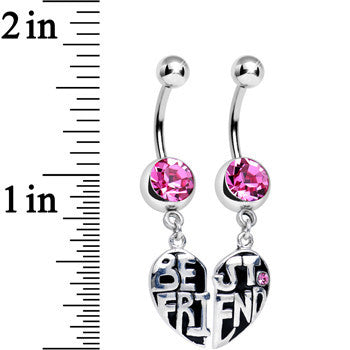 Pink Gem Best Friend in Harmony Heart Dangle Belly Ring Set