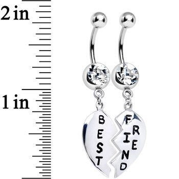 Clear Gem Best Friend Dedicated Heart Dangle Belly Ring Set