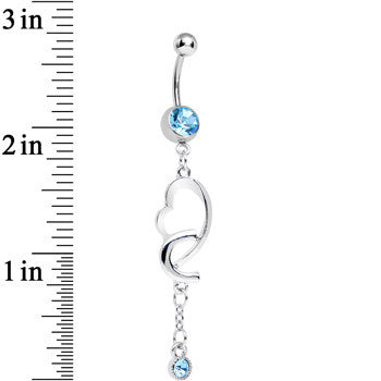 Aqua Cubic Zirconia Fathoms of Love Heart Dangle Belly Ring