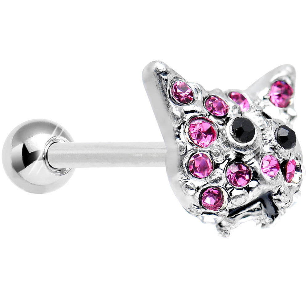 18G Pink Gem Pretty Kitty Cat Cartilage Tragus Earring