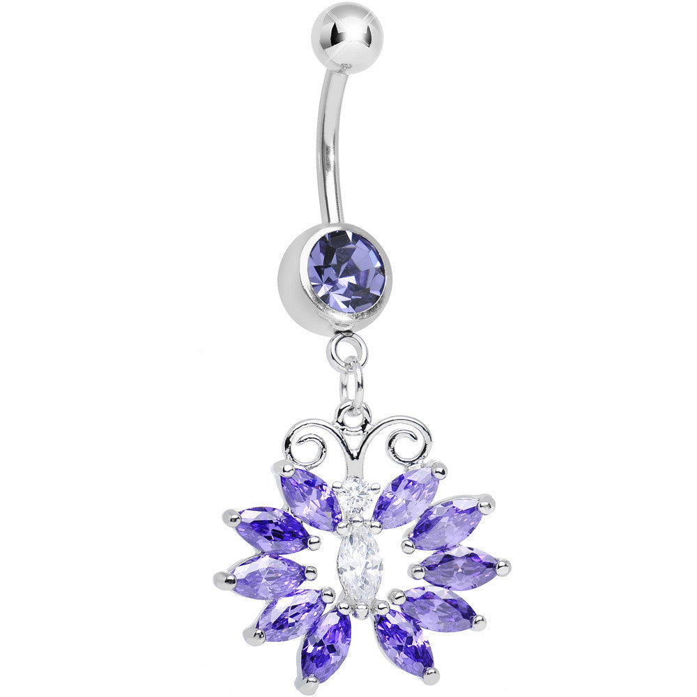 Purple Cubic Zirconia Queen of Spring Butterfly Dangle Belly Ring
