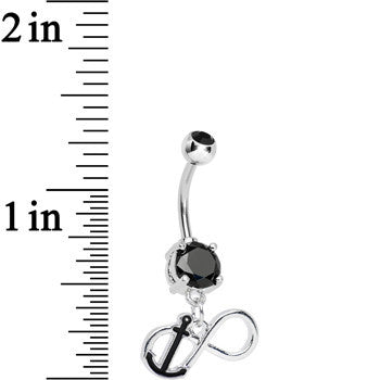 Black Double Cubic Zirconia Captain Anchor Infinity Dangle Belly Ring
