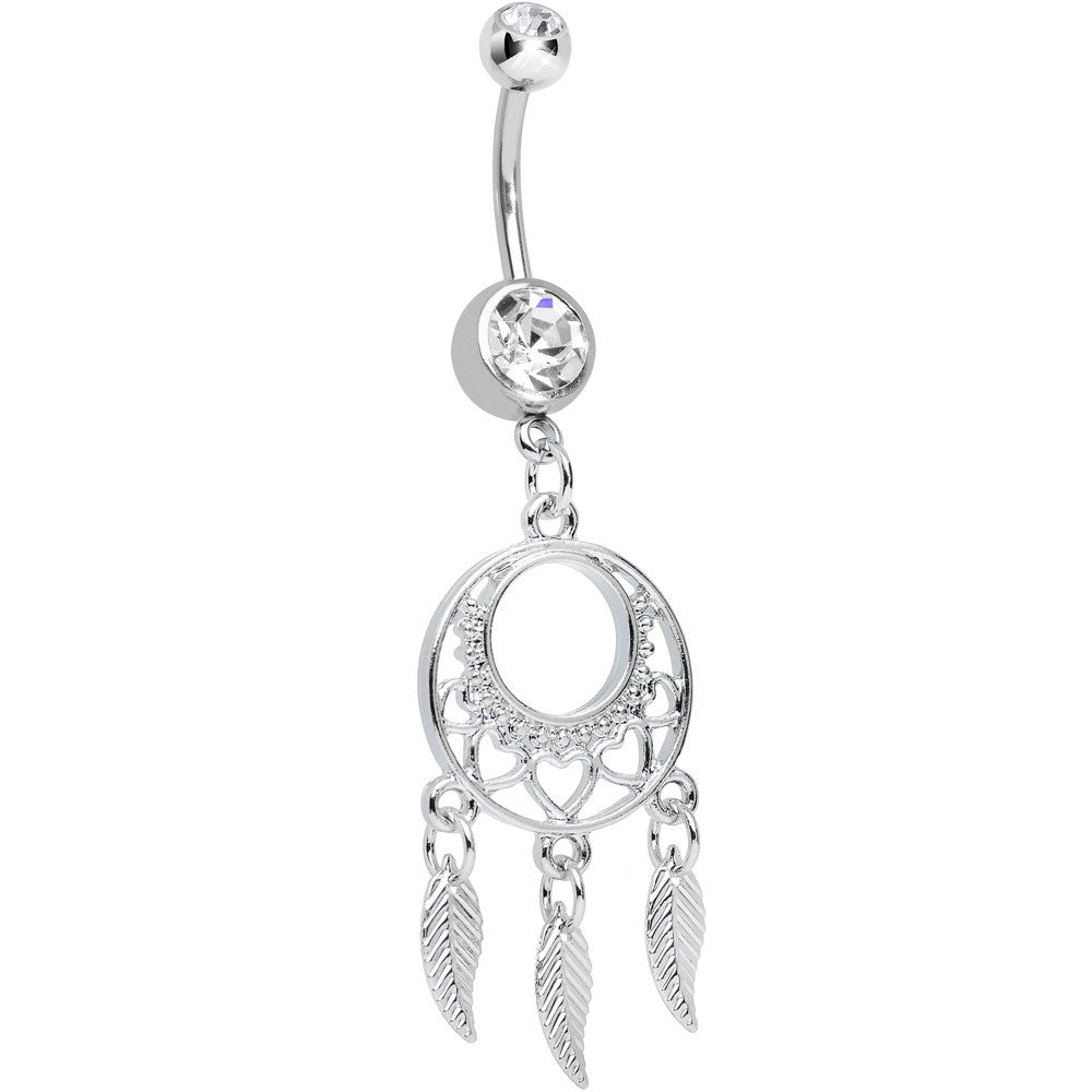 Clear Double CZ Lost in Dreamland Dreamcatcher Dangle Belly Ring