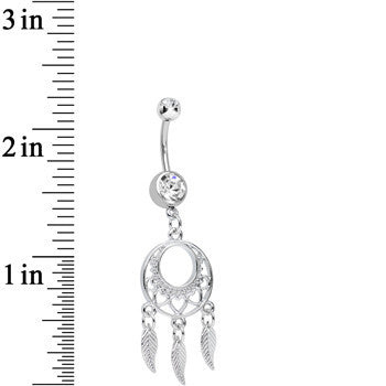 Clear Double CZ Lost in Dreamland Dreamcatcher Dangle Belly Ring