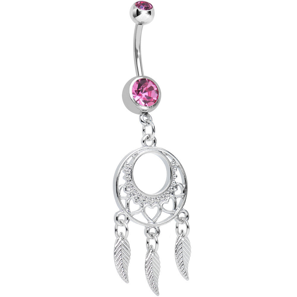 Pink Double CZ Lost in Dreamland Dreamcatcher Dangle Belly Ring