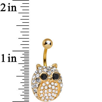 Clear Gem Gold Plated Pearly Owl Square Belly Ring